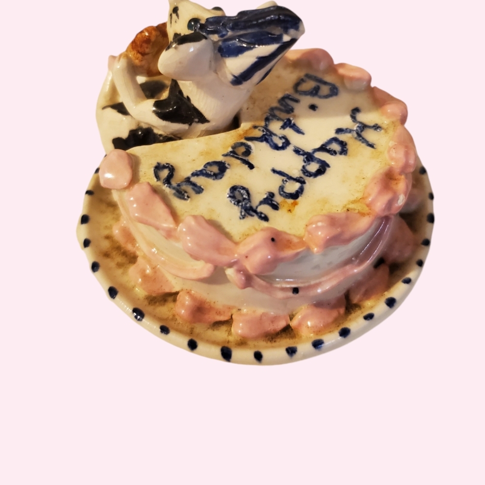 Little vintage Happy birthday mouse and cake figurine - Picture 2 of 3